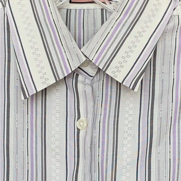 PINK Thomas Pink White, Purple & Gray Striped Cotton Blouse Size 6 US - Picture 3 of 7